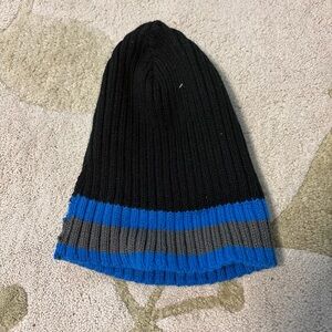 Cat & Jack Boys Kids Black Beanie Blue Grey Striped Cuff